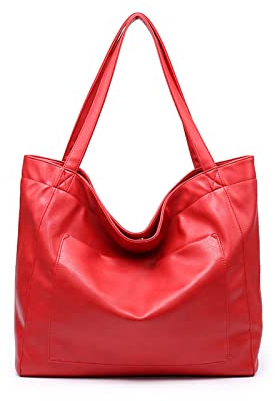NICOLE & DORIS Handtasche Damen Groß Shopper Tasche Casual Schultertasche Weiche Leder Tragetasche Reise Tote Bag Elegant Handtaschen Rot