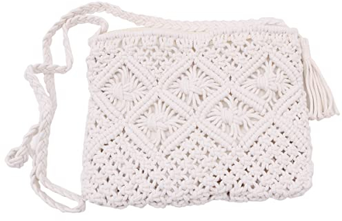 WANGCL Damen Sommer Strand Stroh Taschen mit Quaste Mini Stroh Handtaschen mit Reißverschluss Gewebe Handgemachte Crossbody Tasche Bohemian Schultertasche (Beige)