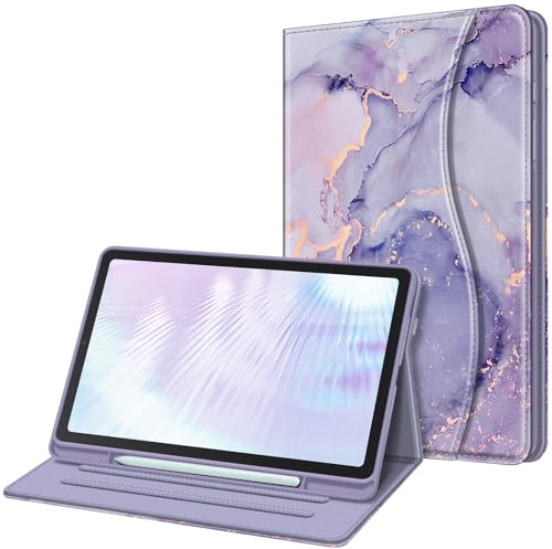 FINTIE Case for Samsung Galaxy Tab S6 Lite 10.4 Inch 2024/2022/ 2020 with S Pen Holder, Multi-Angle Viewing Soft TPU Back Cover with Pocket Auto Wake/Sleep, Lilac Marble