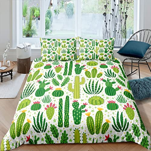 Bettwäsche 220x240 GrüNer Kaktus Bettwäsche-Set mit Reißverschluss Schließung Bettbezug für Erwachsene Kinder Weicher Atmungsaktive Mikrofaser Bettwäsche + 2 Kopfkissenbezug 80x80 cm