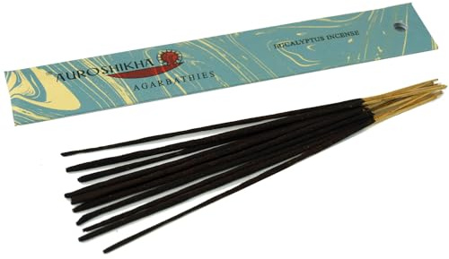 Auroshikha Räucherstäbchen - Indische Aromadüfte, Eucalyptus | Handgefertigte Räucherstäbchen, 10 g Packung, traditionelle Herstellung, sozial verantwortlich, aus dem Sri Aurobindo Ashram.