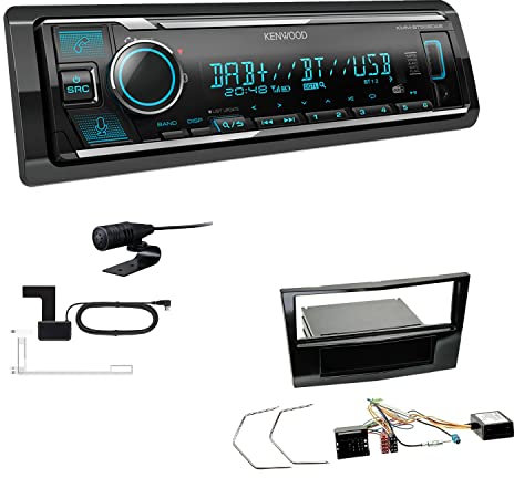 Kenwood KMM-BT508DAB 1-DIN Digital Media Receiver Autoradio DAB+ Bluetooth Amazon Alexa Einbauset passend für Opel Astra H Twin Top 2006-2010 Piano Black inkl Canbus