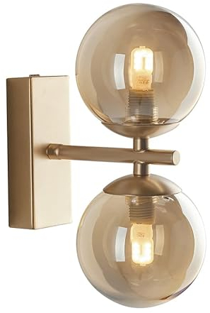 Wandleuchte Neptun, moderne Wandlampe aus Glas in Messing für Wohnzimmer & Esszimmer (2 flammig, G9 max.28Watt),Wandstrahler,Glasleuchte,Wohnzimmerlampe……