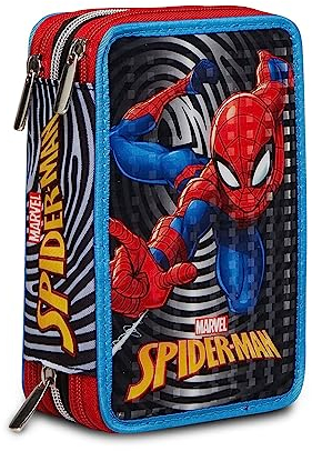 Seven Trousse 3 Zip Spider-Man The Greatest Heroe, Multicolore, avec Crayons, feutres etc.., école et Loisirs, Multicolore, Taglia Unica, école