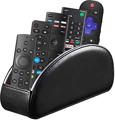 Fanousy Soporte para control remoto de TV para mesa con 5 compartimentos, organizador remoto de piel sintética, organizador remoto para mesita de noche, escritorio, suministros de oficina