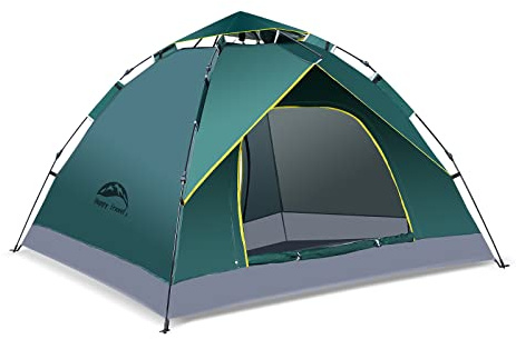 Happy Travel Campingzelt für 1/2/3/4 Personen, sofortiges einfaches Pop-Up-Zelt für Camping, automatisches, wasserdichtes Familien-Campingzelt, einfach aufzubauen, tragbares, winddichtes Kuppelzelt