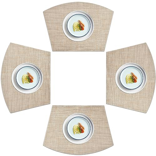 homEdge PVC Tischset, Keil-Tischsets, waschbare Vinyl-Tischsets, für runde Tische, 4er-Set, Beige