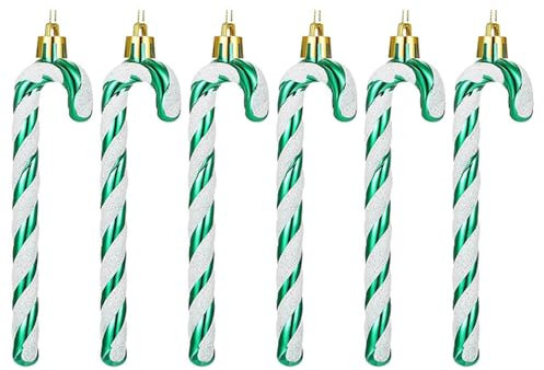 6 PCS 13cm Christmas Ornaments - Hanging Tree Baubles, Glitter Candy Cane for Xmas Party, Green + White