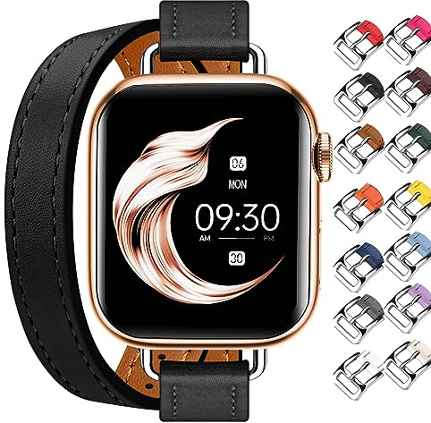 Juntan Doppeltes Lederband Kompatibel für Apple Watch 38mm 40mm 41mm 42mm 44mm 45mm 49mm, Schlankes Leder Armband Tour Ersatz für Ultra 2 iWatch SE Serie 10 9 8 7 6 5 4 3 2 1