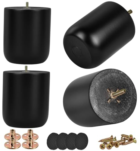 Btowin Möbelbeine aus Massivholz, 10 cm, 4 Stück, moderne, runde Holzfüße mit Gewinde, M8-Aufhängerschrauben, Montageplatte und Schrauben für Sofa, Couch, Schrank, Bett