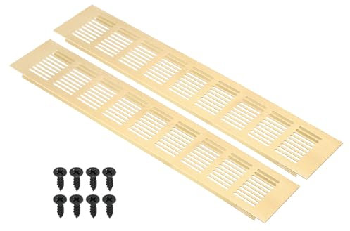 PATIKIL 16 x 3 Inch Door Air Vent Cover, 2pcs Aluminum Grille Ventilation Cover Louvered with Mounting Screws for Cabinet Wardrobe Door, Gold Tone