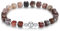 MetJakt Handgemachtes Stretch Armband mit 6MM Echtes Naturstein Würfel Design und 18k Vergoldete Kugel Edelstein Perlenarmband für Damen und Herren (Versteinerter Holzjaspis -Silber)