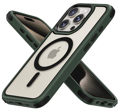 MobNano Hybrid Magnetisch Durchsichtig Hülle für iPhone 15 Pro Hülle [Kompatibel mit MagSafe] Stoßfest Bumper Transparent Starke Magnet Handyhülle Clear Silicone iPhone 15pro Case - Alpin Grün