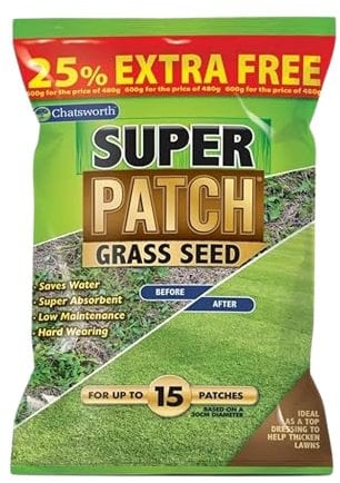 Super Patch Grass Seed for Lawn Repair Mix with Micronutrients | Grass Seeds Fast Growing | Grass Seed for Shady Areas | Grass Seed Spreader | Grass-Seed | 600g