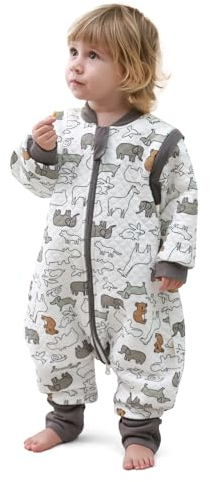 MIKAFEN Baby Schlafsack mit Füßen 2.0 Tog 100% Baumwolle, Kinder Ganzejahres Schlafsack mit Abnehmbare Ärmel, Ganzjährig Schlafsack mit Beinen,Tier, 3-4 Jahre