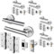 EAI Door Handle Latch Set Polished Chrome - Pack of 5 | Round T-Bar Internal Door Handles, Latch (64mm), Hinges (76mm)| Silver Lever on Rose | Oliena Range