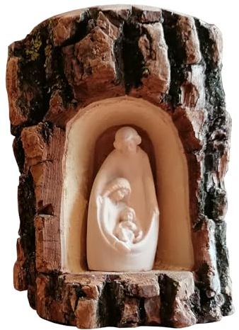 Kaltner Präsente Geschenkidee - Weihnachtskrippe Krippe aus Holz mit Jesus, Maria und Kind im Baumstamm