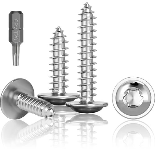 Jyvex Lot de 100 vis à tôle en acier inoxydable M4 x 10 mm - Vis autotaraudeuses avec disque - Vis Torx A2 V2A - Filetage complet - Vis à bois - Vis à tête plate avec foret T20