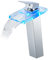 KEOKBON LED Wasserfall Wasserhahn Hoch aus Glas und Messing, 3 Farbewechsel Waschtischarmatur mit Temperatursensor Beleuchtung Bad Armatur Einhebelmischer Warmes und kaltes Waschbeckenarmatur, Chrom
