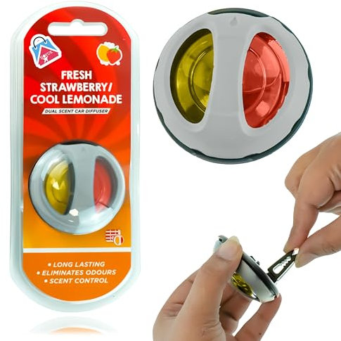 Désodorisant double parfum pour voiture, désodorisant pour voiture, diffuseur de parfum de voiture, clip amovible, désodorisant de voiture à double arôme, fraise fraîche/limonade fraîche, 5,5 cm