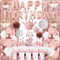 Geburtstag Dekoration für Frauen Mädchen - Rose Gold Party Dekorationen Ballon Set Happy Birthday Banner Papier Pom Poms Hängende Wirbel Fransen Vorhang Tischdecke für Geburtstag Party Supplies