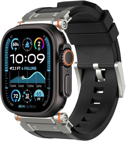 Correas Compatibles con Apple Watch Ultra 2 de 49 mm,Bandas de Silicona Adaptador de Acero Inoxidable,para Apple Watch Ultra 2/Ultra Series 9/8/7/SE 2/SE/6/5/4/3/2/1 49 mm 45mm 44mm 42mm para Hombres
