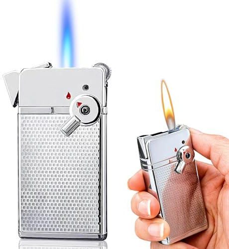 BYZESTY Jetflamme Feuerzeug, Sturmfeuerzeug Gas Nachfüllbar, Feuerzeug Flammenmodus Umschaltbar, Feuerzeug Sturmfeuerzeug, Winddichte Sturmfeuerzeug, Vintage Sturmfeuerzeug für Männer und Frauen