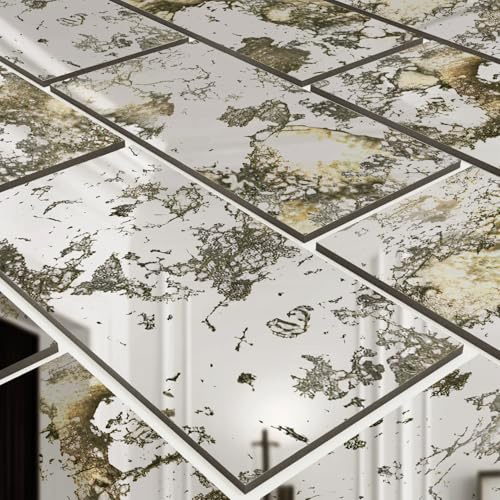 funlife Distressed Antique Mirror Wall Panels, Humidity Rectangular 21PCS | Acrylic Mirror Panel, Vintage Smoked Glass Effect, Distressed and Rusty Aesthetics, for Kitchen and Bathroom Mirror Tile