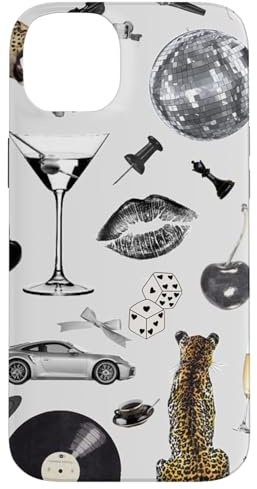 Retro Leopard Disco Ball Lippenstift Schwarz Weiß Kokette Hülle für iPhone 14 Plus