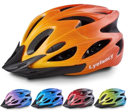 Lyefancy - Casco de bicicleta para niños de 3 a 11 años, casco ajustable de 48 a 55 cm para bicicleta, scooter, patinaje, ciclismo, con visera (naranja)