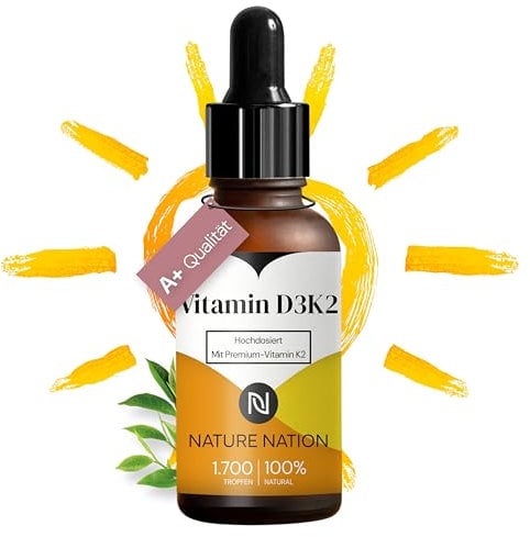 Vitamin D3 + K2 Tropfen - Vitamin D3 5000 IE, Vitamin K2 100µg pro Einnahme (1000 IE pro Tropfen) - MK-7-99,7% All-Trans, MCT-Kokosöl - Premium-Qualität, für Kinder ab 3 Jahren geeignet (1 x 50ml)