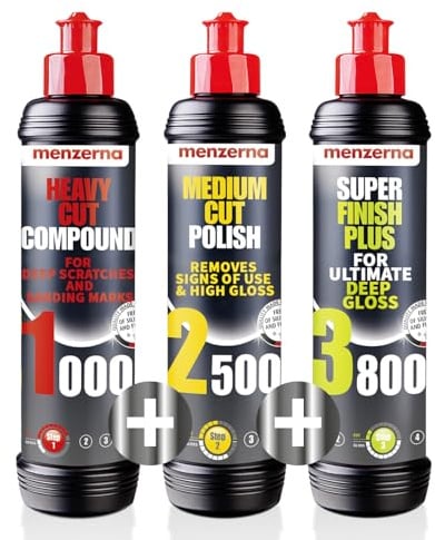 menzerna Polishing Set 8oz – HCC1000, MCC2500 & 3800 | 3-Step System for Scratch Removal, Swirl Elimination & Mirror-Like Finish