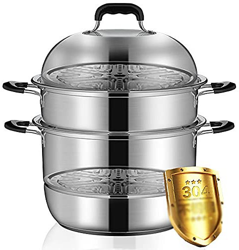 Vaporera Multicapa de Acero Inoxidable 304 para panecillos y Pescado al Vapor, Olla Grande para Cocina de inducción y Estufa de Gas, 28 cm