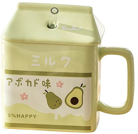 ZhangJJJJJJJ 1 tazza carina, squisita tazza per latte, con coperchi e cannuccia, tazza da caffè in ceramica da ufficio (verde)