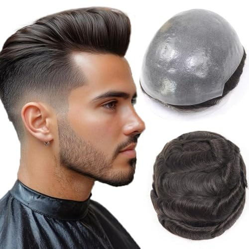 HAPPY&CC 0.06mm Thin Skin Toupee for Men Hair System 8x10 2 Darkest Brown