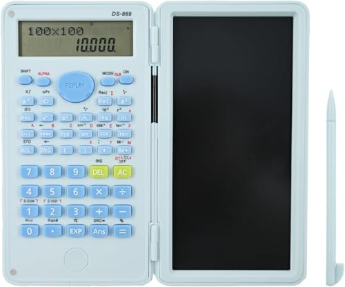 DS-869 Calculadora científica de 240 Funciones con Bloc de Notas,Calculadora científica de ingeniería de Doble función,con bolígrafo electrónico y Pantalla 10+2,para Estudiantes y oficinas(Azul)