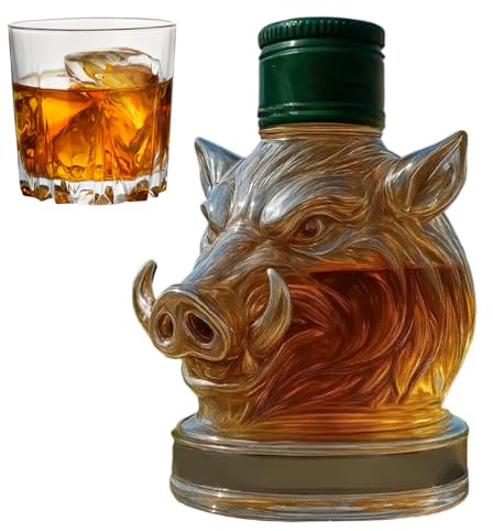 Decanter in vetro – whisky, testa di cinghiale, bottiglia di vino, decorazione per la casa, da collezione per bourbon brandy vodka, bevande, cena, uomini, famiglia, ristorante, soggiorno