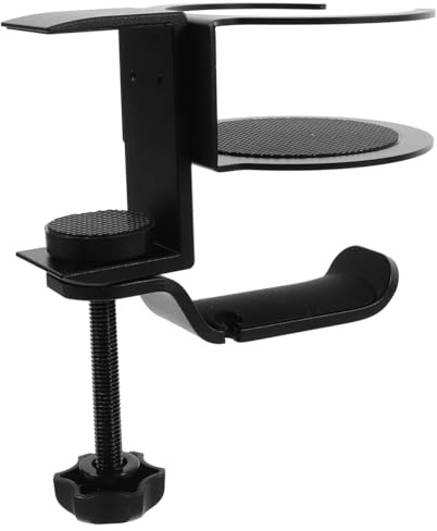 Amosfun Table Drink Holder Clamp, Adjustable 2-in-1 Cup Holder with Rotating Headphone Hanger, Detachable Desk Organizer for Game Desk, Office