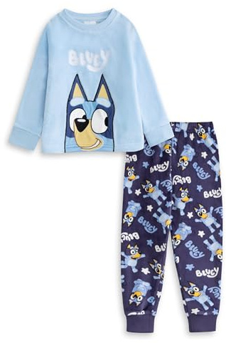 BlueY Jungen-Pyjama-Set, hellblau & dunkelblau, langärmelig und langbeinig | Kuschelige Fleece-Nachtwäsche Motiv | Cartoon-Nachtwäsche für die Nacht