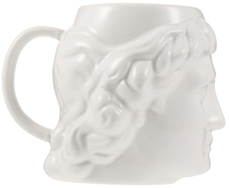 Veemoon Tazza in Ceramica Scultura Testa di David Tazza da Caffè e Acqua Design Romano Bianco Ampia Apertura per Uso Quotidiano e Facile Pulizia