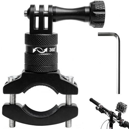 Mythlon Support Guidon en Aluminium (Rotation 360°) pour Vélo et Moto - Fixation Tube Robuste pour Caméra d'action Compatible avec Hero 13 12 11 10 9 (Noir)