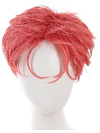 Gladiaond 1 stück Synthetische Perücken for Männer Gebrochene Kappe 10 cm Kurzes Glattes Haar Leicht Lockige Blonde Farbe Perücke Pferdeschwanz Cosplay (Pink)