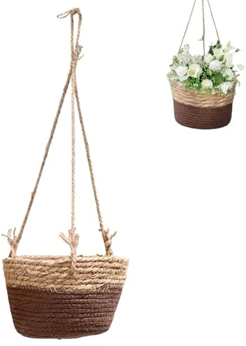 Ajxwde Pot de Fleurs à Suspendre en Corde de Jute, Panier Suspendu de Plantes, Panier De Jardinière Suspendu, Jardinière Suspendue en Corde, Intérieure ou Extérieure (Coffee Brown)