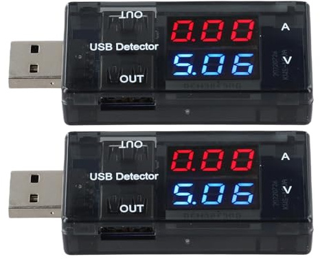 URPIZY 2 Stück USB Amperemeter Voltmeter, LCD Digital Anzeige Blau/Rot, 3V-9V 0-3A Strom Spannungsmesser mit Kalibrierung für Ladegerät Powerbank Kabel Test