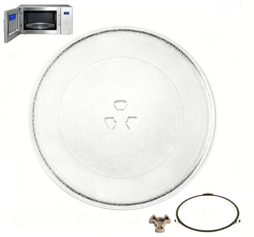 DUDUI Universal Mikrowellenteller 24,5 cm Drehteller Mikrowelle mit 3 Noppen, 1 Mikrowelle Drehring und 1 Mikrowellen Drehbarer Teller Koppler Glasteller für Mikrowellen, Küche, Esszimmer