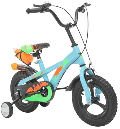 Brride 12 Zoll Kinderfahrrad mit Stützrädern & Wasserflasche & Klingel, Höhenverstellbarer Sitz Lenker, Jugend Fahrrad für 2-5 Jahre Kinders, Trainingsfahrrad für Anfänger