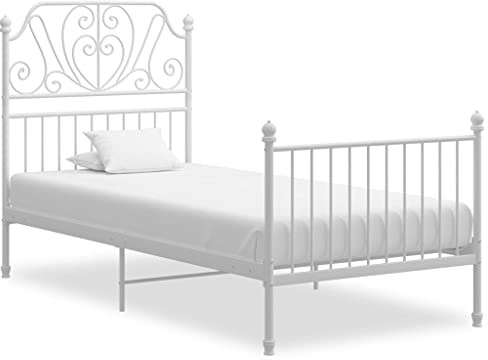 Foknhdi Bettgestell Weiß Metall 90x200 cm Modernes Design Robustes pulverbeschichtetes Gestell für Jugendzimmer Gästezimmer und Schlafzimmer