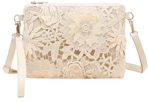 BSITSSS Umhängetasche Damen Durchbrochen Blumen,Weiß Leder Handtasche Damen mit Verstellbarer Schultergurt, Gewebte Blumen Crossbody Bag Damen für Reisen Urlaub Einkaufen Arbeit Schule Täglich