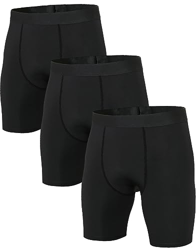 Niksa 3er Pack Herren Kompressionsshorts,Schnelltrocknendes Baselayer Unterhose Tights Kurz hochwertig Schwarz M