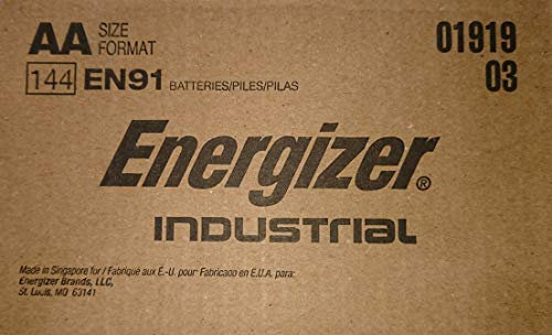 Energizer EN91 Industrial Alkaline Batteries, AA (Box of 144 Batteries) - Made in The USA or Singapore